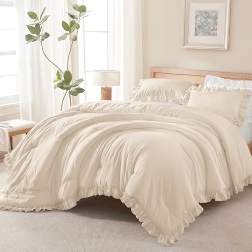 Andency Edredón Beige de tamaño Individual, edredón de 2 Piezas Estilo rústico clásico con Volantes para niños, Juego de Ropa de Cama de Microfibra Suave Ligero para niñas (1 edredón con Volantes y 1