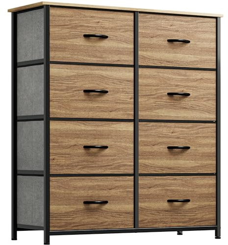YITAHOME Kommode, Schrank, Aufbewahrungsschrank, 8 Schubladen aus Stoff mit Griffen, Aufbewahrungskommode, Rohholzmaserung