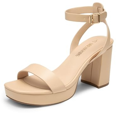 DREAM PAIRS Piattaforma Punta quadrata Tacchi Scarpe Da Donna Sandali Tacco Blocco per Matrimonio Partito Danze, Nude-Pu, 39 EU