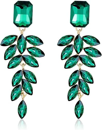 FDEETY Boucles d'Oreilles Femme Cristal Multiples Feuilles Forme Marquise Pendantes Boucles d'Oreilles Hypoallergénique Bijoux Cadeau (Vert)