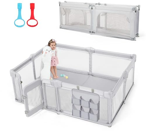 Baby Playpen,79x59 Foldable Playpen for Babies and Toddlers with Gate,Large Play Pens with Zipper Door,Baby Play Yards Play Area(Grey)