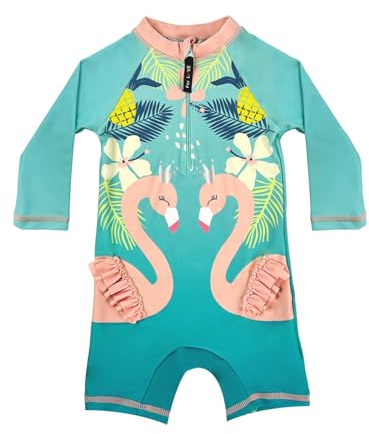 weVSwe Traje De Baño para Niños Pequeños SPF para Niño Protección UV para Bebés De Una Pieza Ropa De Playa De Secado Rápido Flamencos Verde Claro Traje De Sol para Recién Nacido 0-6 Meses