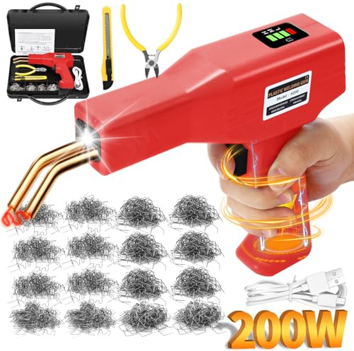 200W Soudure Plastique, Kit Réparation Souder Plastique, Soudage Machine USB Rechargeable 5000mA Batterie avec 1050PCS Agrafes Chaud