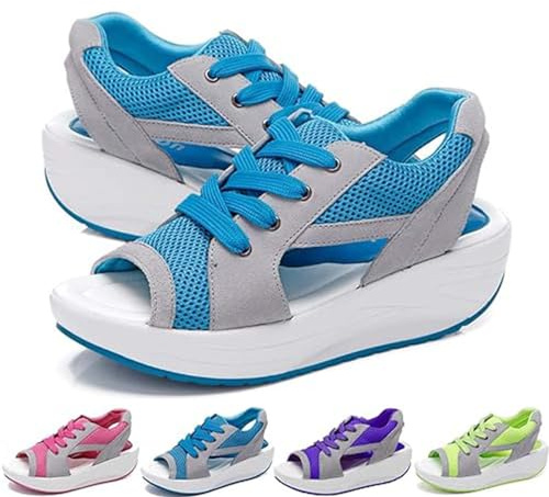 MHNFGDSE Sandales Orthopediques Femme été Plateforme Sandales Confortables pour Femmes Sandales Muffins à Lacets DéCoupéEs à EmpièCements ContrastéS Sandales à Bout Ouvert D'éTé,C,35 EU