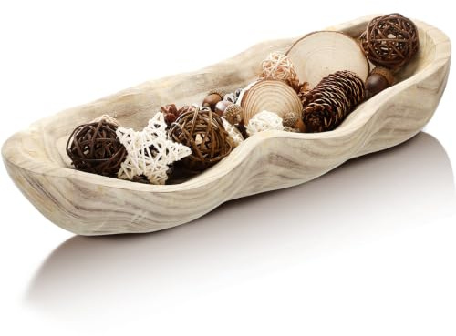 Nuogo 1 Pack 16 Inch Wavy Live Edge Dough Bowl Large Size Wood Rustic Dough Bowl Decorative for DIY Farmhouse Home Supplies Kitchen Decoration(Light Color)