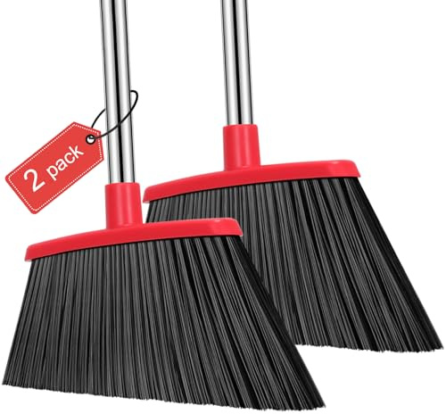 NACENA Heavy Duty Broom, 55 Inch Long Handle Outdoor Large Angle Brooms, Commercial Broom for Sweeping Indoor, for Home Garage Kitchen Office Courtyard Lobby Patio Lawn Concrete, 2 Pack (Black&Red)