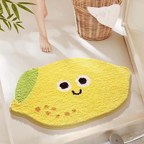 Badvorleger Waschbar 40X60Cm Gelbe Zitrone Badematte Rutschfester,Badteppich rutschfest Waschbar,Mikrofaser,Schnelltrocknende,Antibakteriell