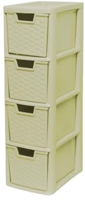 KYY'Z Rattan Effect 3 Drawer Plastic Storage Organizer- Multipurpose Storage Drawer Unit Home Kitchen Office School Garage Bedroom Bathroom Stationery Toys 25Dx19Wx 48Hcm (Cream, 4 Tier)