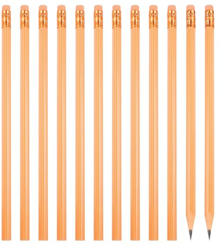 PATIKIL Runda pennor, 12 st triangel HB grafitpennor träpennor med suddgummi för klassrum kontor skrift ritningsmaterial, orange