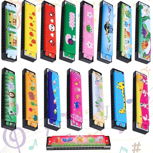 Armónica de 16 Agujeros para Niños - Instrumento Musical en C Mayor Con Diseño de Dibujos Animados - 16 Piezas para Principiantes