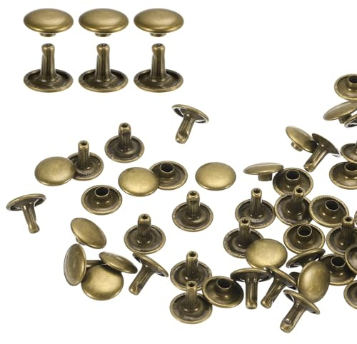 QUARKZMAN 60 set dubbel huva lädernitar, 10 x 8 mm rund huva tubulära nitar metall för bearbetning av läderbälte tyg krage väska reparation dekoration, brons