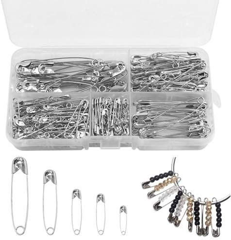 260 Stück Sicherheitsnadeln, 5 Größen Sicherheitsnadel Klein(19mm/28mm/30mm) und Sicherheitsnadeln Groß(45mm/55mm) Silber, Metall Sicherheitsnadel für Kunsthandwerk Nähen DIY
