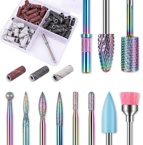 10 st nagelfräsbits set med 75 st små slipband för nagelborr | Korn 80/120/180 (25 vardera), professionellt nagelbandsverktyg för att ta bort akrylgel, hållbart för långvarig användning