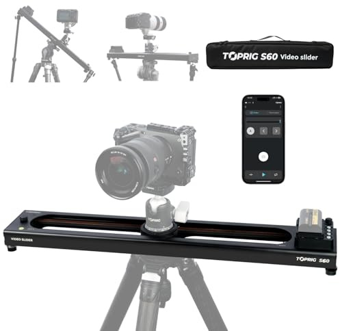 Accsoon Toprig S60 Motorized Camera Slider Camera Dolly Rail Slider Button/APP Control, Speed Adjust/Time-Lapse/120° Panoramic/Loop Mode, Compatible with Gopro DSLR Phone for Photography (24inch)