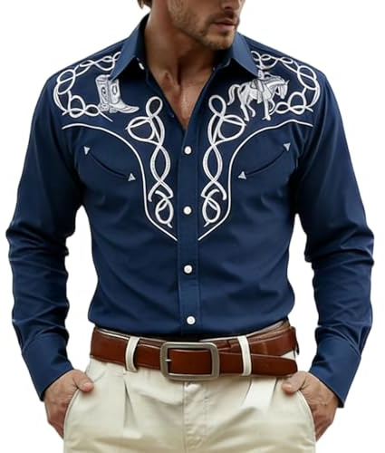 Cowboyskjorta, herr, västerländska skjortor, cowboy, kostym, , klassisk fritidsskjorta, män, västerländska skjortor, cowboy-skjorta, snap, broderi, skjortor för Köln, karneval