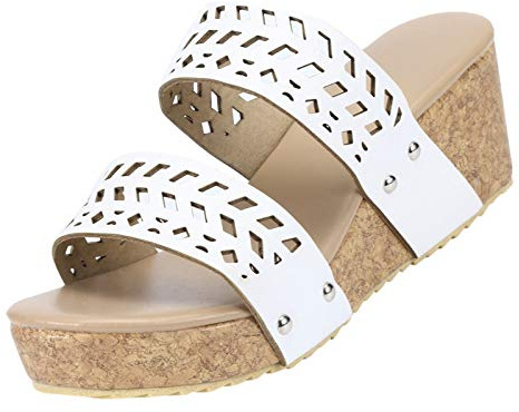 Generisch Pantofole donna pantolette traspirante cunei fuori slip on sandali scarpe punta aperta spiaggia cava donna estate pantofole per le donne, bianco, 36 EU