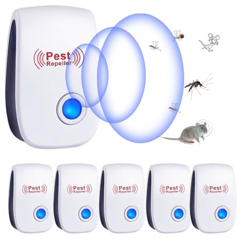 RUTIDA Repelente Ultrasónico de Plagas, 6 Pack Electrónico Repelente Mosquitos Control de Plagas, Repelente Ultrasónico Mosquitos para Interiores, Moscas, Ratones, Cucarachas, Arañas, Roedores