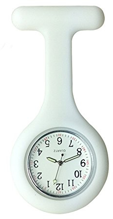 SibyTech Montre broche d'infirmière en silicone, de haute qualité - Montre à pince/clip, brille dans le noir, conçue pour le contrôle des infections - Pour les infirmières, médecins, professions médicales et paramédicales, blanc