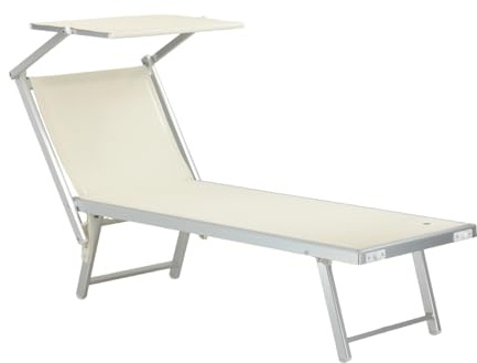 Totò Piccinni LETTINO SALENTO Prendisole Pieghevole in Alluminio con TETTUCCIO mare spiaggia piscina giardino (Beige)