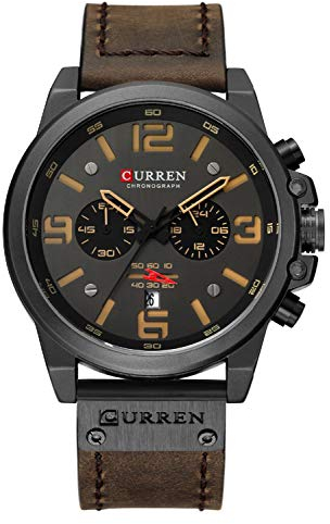 CURREN Luxusmarke für Herren, Militär-Stoppuhr, wasserdicht, Leder, Chronograph, Herrenmode, Quarzuhr (Kaffeefarbe), Kaffeebraun, Chronograph, Quarzuhr
