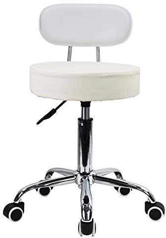 KKTONER Rollhocker Drehstuhl Arbeitshocker mit Lehne höhenverstellbar Drehhocker Weiß
