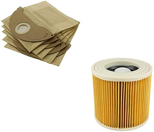 Utiz Cartridge Filter Paper Dust Bags For Karcher A2000-A2099 WD2240 WD2200 Vacuum Cleaners Pack of 1 Filter + 5 Bags