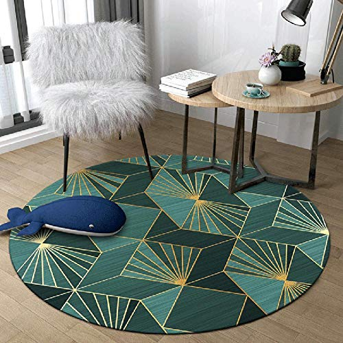 WJW-DT Grüner Gold runder Teppich Teppiche für Wohnzimmer Schlafzimmer Flure Geometrischer Stil Durchmesser 80 100 120 140 160 180 200cm-140cm