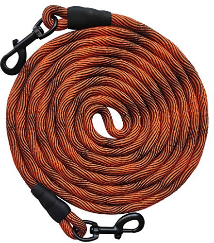 BTINESFUL Dog Tie Out, Check Cord Long Tether Rope Leash, 8ft 12ft 20ft 30ft 50ft 75ft Yard Training Dog Lead - Large Medium Small Dogs Outdoor Playing, Camping, or Backyard (12ft, Orange Black)
