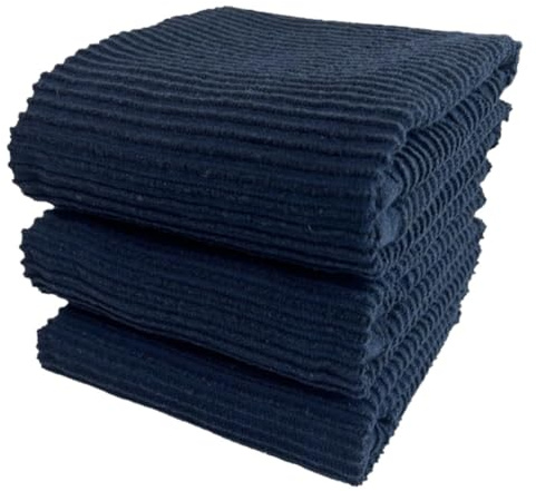 Serafina Home Oversized Solid Color Dark Navy Blue Kitchen Dish Towels: 100% Cotton Cloth Soft Cleaning Drying Absorbent Ribbed Terry Loop, Set of 3 Multipurpose for Everyday Use (Navy Blue)