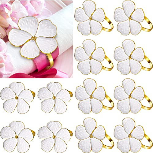 Patelai Set of 6 White Flower Napkin Rings Bulk Gold Napkin Ring Holders