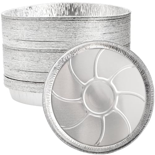 Frcctre 45 Pack 13 Inch Round Aluminum Foil Pans, Heavy Duty Disposable Round Tin Foil Pans Pizza Pans for Baking, Cooking, Storage, Roasting, Reheating - Freezer & Oven Safe