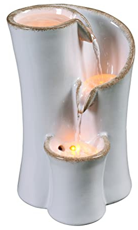 Haobos Indoor Water Fountain Imitation Ceramics Appearance Tabletop Fountain Relaxation Desktop Waterfall w/ 3 Reflective led, 9.8 Inch Tall Fountain (Grey)