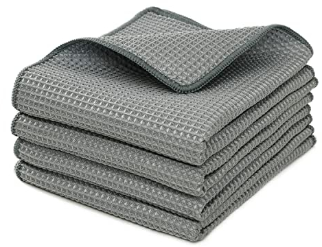 ENETIX 4er Pack Mikrofaser-Geschirrtücher, Waffelwellen-Geschirrtücher, trocknende Reinigungstücher, super saugfähige, fusselfreie Geschirrtücher für die Küche (Grau)
