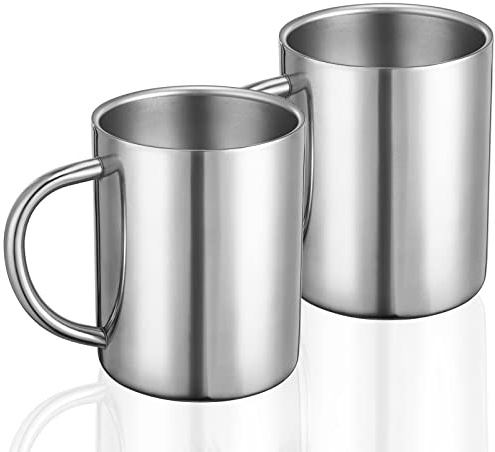 Bidponds 2-pack 400 ml / 13 oz dubbelvägg rostfritt stål kaffemugg, metall tekopp med handtag, resor camping muggar, set med 2 muggar