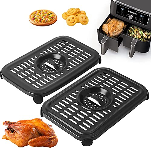 GXF Air Fryer Grill Pan for Ninja Air Fryers, 2 Packs Replacement Air Fryer Crisper Plate Grill Plate Tray Accessories with Rubber Bumpers for Ninja Foodi DZ090 DZ201 DZ100 Air Fryer, Dishwasher Safe