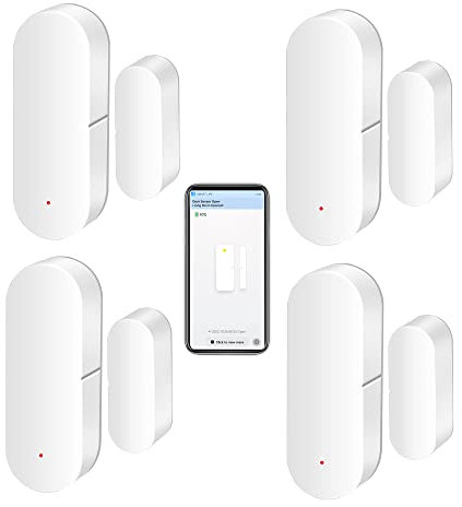 WiFi-Türsensor: Intelligente Tür-Offen-/Geschlossen-Detektoren, drahtlose Fenstersensor-App-Benachrichtigung, Kontaktsensor für die Sicherheit zu Hause, passend für Alexa Google Assistant (4pack)