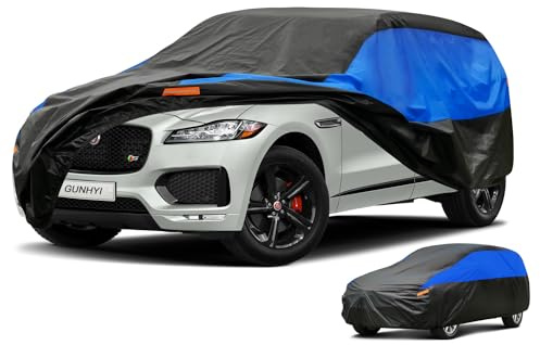 GUNHYI SUV Car Cover Waterproof Breathable, Outdoor Car Cover Rain Dust Sun UV Protection Universal fit Ford Kuga,Audi Q5,BMW X3,VW Tiguan, Volvo XC60,Discovery Sport etc. Fit SUV/4x4 (460 To 485cm)d