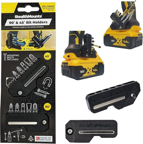 StealthMounts Dewalt 45° & 90° Schwarz Magnetischer Bit-Halter | Bit Organizer für Bohrer | Idealer Bit-Halter für Dewalt -Bohrer und -Schlagschrauber (2er Pack)