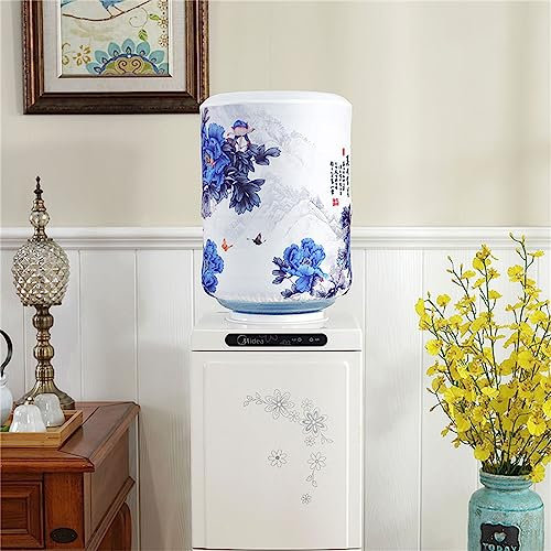 Highdi Dispensador De Agua Cubiertas De Barril Cubierta Antipolvo Cubiertas Elásticas para Enfriador De Agua Dispensador De Agua Reutilizable Cubierta De Cubo Protector (34x28cm,Flores Azules)