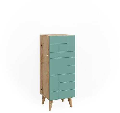 Vicco Midischrank Rudi, Badmöbel, Mintgrün/Eiche, 30.3 x 80.3 cm mit Tür
