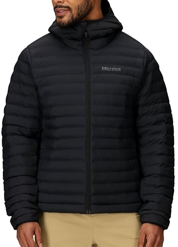 Marmot Hombre Echo Featherless Hoody, Chaqueta de invierno ultraligera con aislamiento sintético, chaqueta cálida para exteriores, acolchada repelente al agua, Black, L