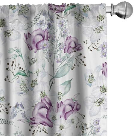 Ambesonne Spring Floral Curtains, Fashion Botanical Theme Cherry Blossom Tulips and Leaves Nude Colors, Window Treatments 2 Panel Set for Living Room Bedroom, Pair of - 28 x 84, Mauve Laurel Green