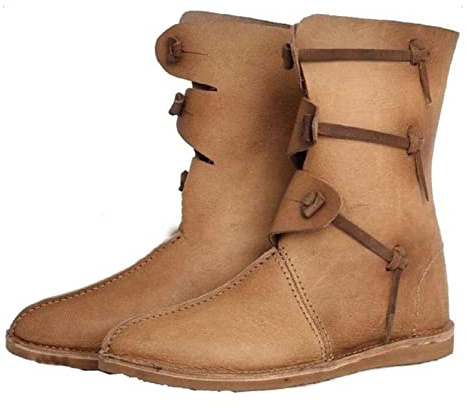 Cachorro 1 Paire Médiéval Bout Rond Plat, Vintage Viking Renaissance Bottes, Steampunk Rétro Hommes Pu Bottines En Cuir, Bottes En Dentelle De Mode,Kaki,45
