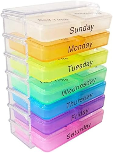 Organizzatore settimanale di pillole, 7 giorni mattina mezzogiorno sera notte piccoli scomparti grandi for la scatola della medicina in movimento 7 giorni 4 scomparti con semplice design aperto for ba