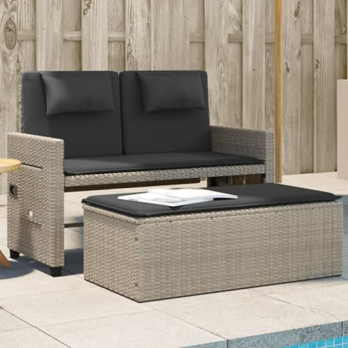 Festnight Gartensofa 2 sitzer Gartensofa mit Bettfunktion Gartenbank Verstellbar Rattanbank 2 sitzer Rattansofa 2sitzer Balkonmöbel Kleiner Balkon