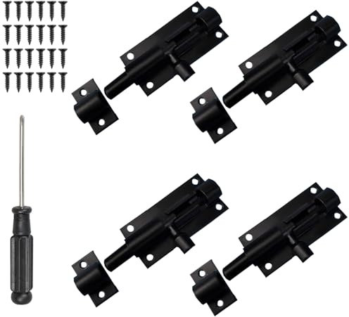 Scettar 4 Pcs verrou porte exterieur,Acier inoxydable verrou porte interieure, Convient pour portes et fenêtresloquet porte,equipé de vis verrou de porte