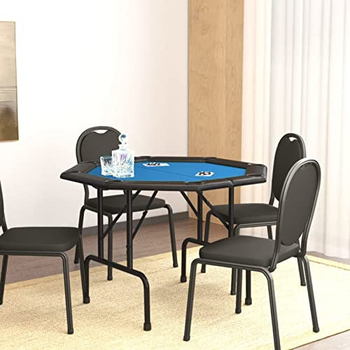 JUDYY Pokertisch Klappbar 8 Spieler Blau 108x108x75 cm, Poker Table, Spieltisch, Blackjack, Poker Tisch, Roulette Tisch, Deko Casino Poker