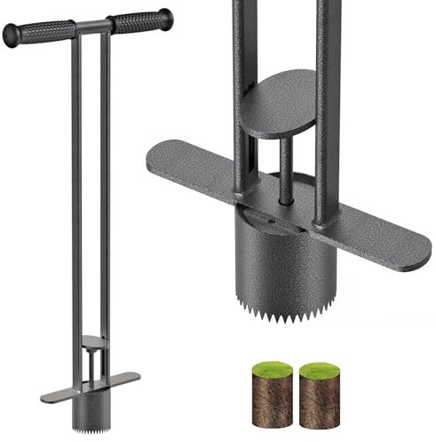 Dolibest Sod Plugger, Bulb Planter Tool with Non-Slip Grip Handle. Turf Cutter and Grass Plugger Tool with Dual Pedals, Sharp Serrations, Perfect for Zoysia, Bermuda and More (Upgrade)