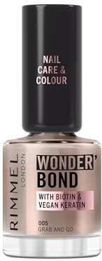 Rimmel Wonder'Bond Care + Colour Nail Polish, 005 Grab and Go, Restores & Strengthens Nails, Infused with Biotin & Vegan Keratin, Chip-Resistant, Glossy Finish, Buildable, 12ml