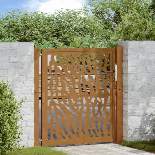 Cancello da Giardino in Acciaio Resistente, Design Taglio Laser, Cancello per Recinzione, Portoncino Ingresso Esterno, per Recinzione Giardino e Patio, Colore Ruggine, 105x105 cm